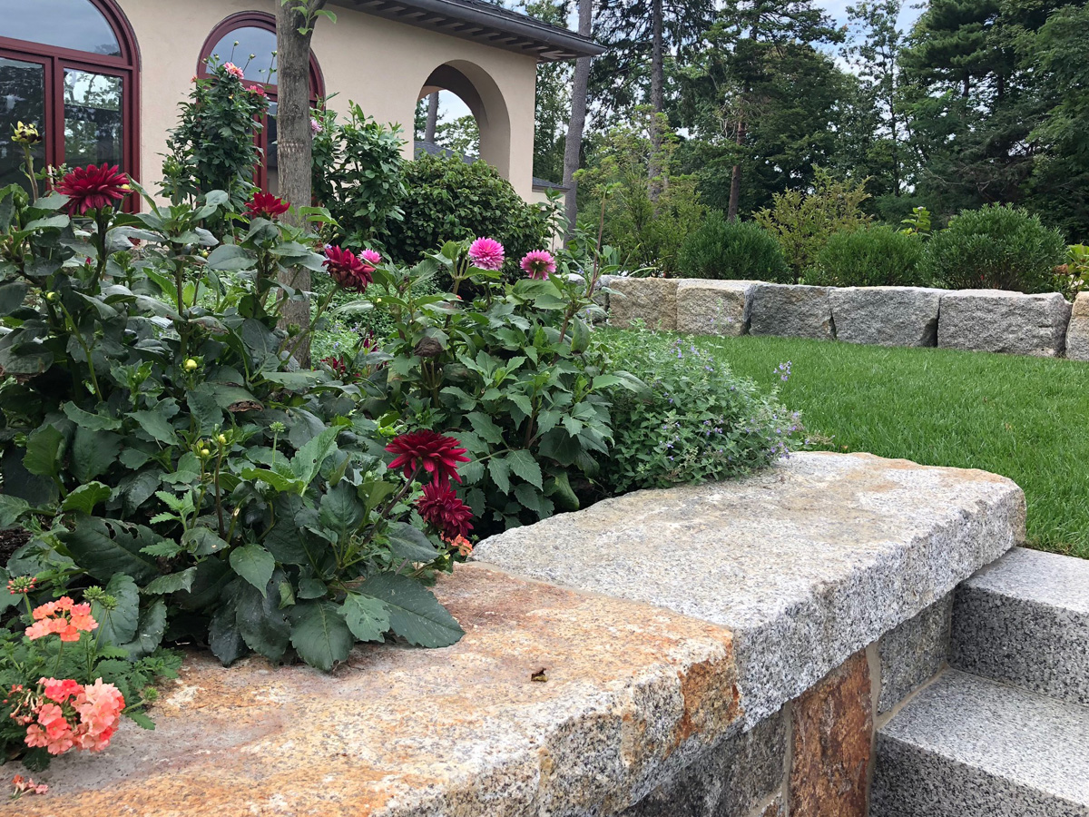 Stone Wall, Steps, and Garden