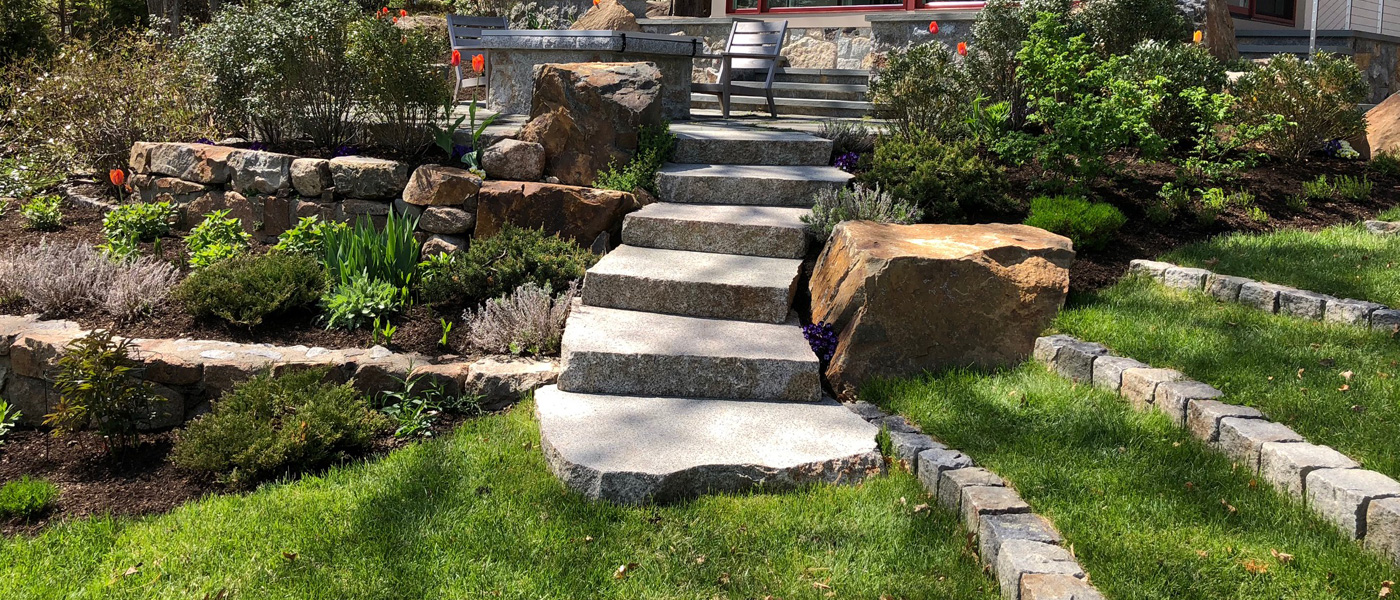 Patio, Steps and Terraced Lawn