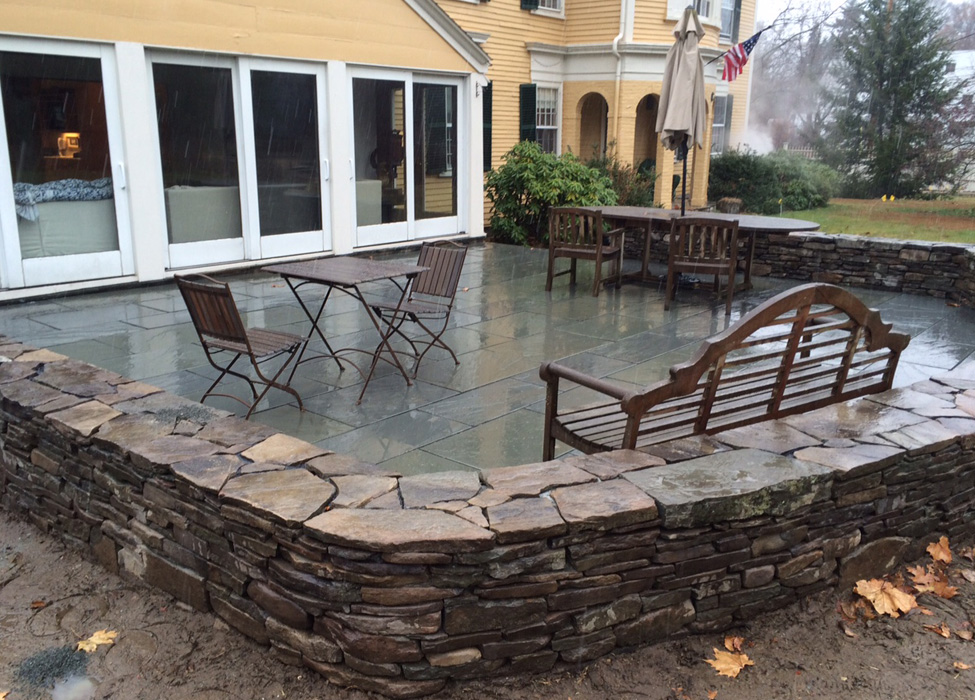 Patio and Stone Wall